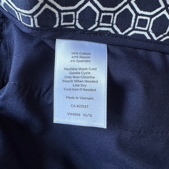 NWT Talbots Hampshire Ankle Pants Navy White Circle Geo Print Cotton Stretch 10 - Picture 4 of 9
